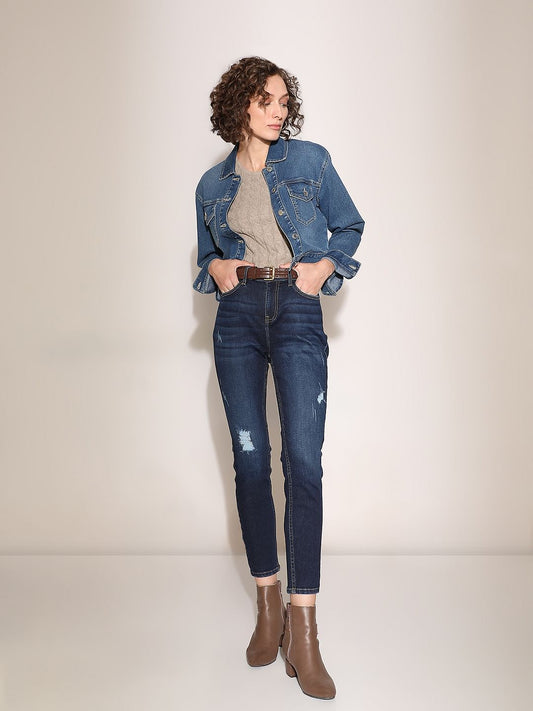Dark Blue Distressed Skinny Fit Jeans