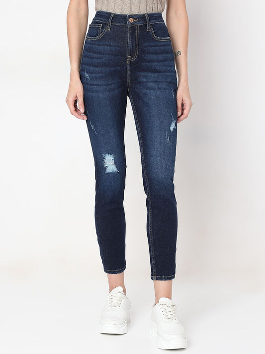 Dark Blue Distressed Skinny Fit Jeans