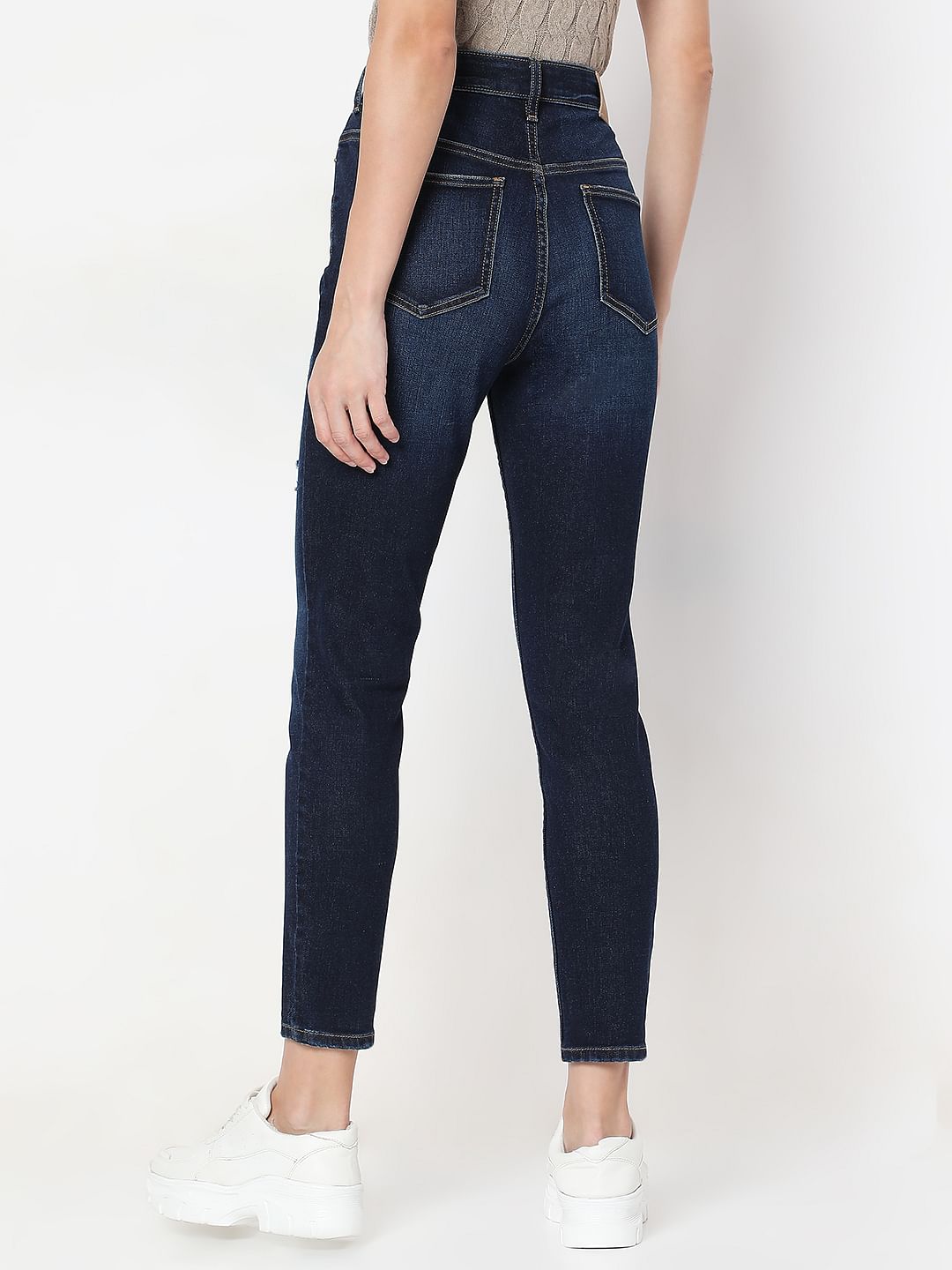 Dark Blue Distressed Skinny Fit Jeans
