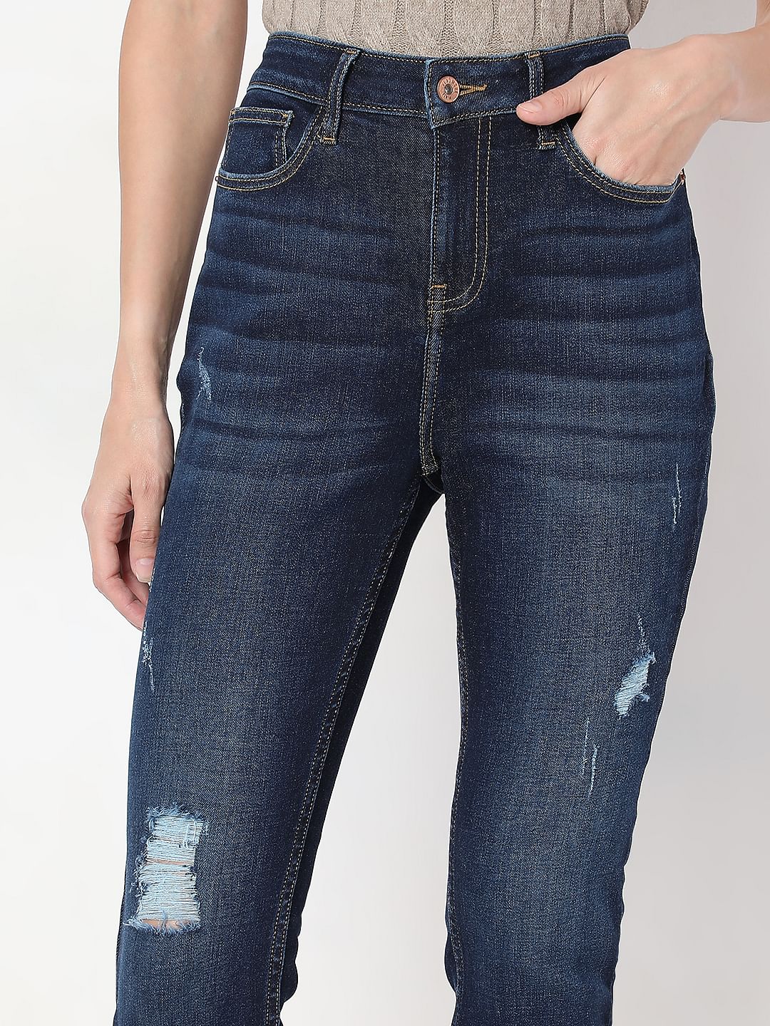 Dark Blue Distressed Skinny Fit Jeans