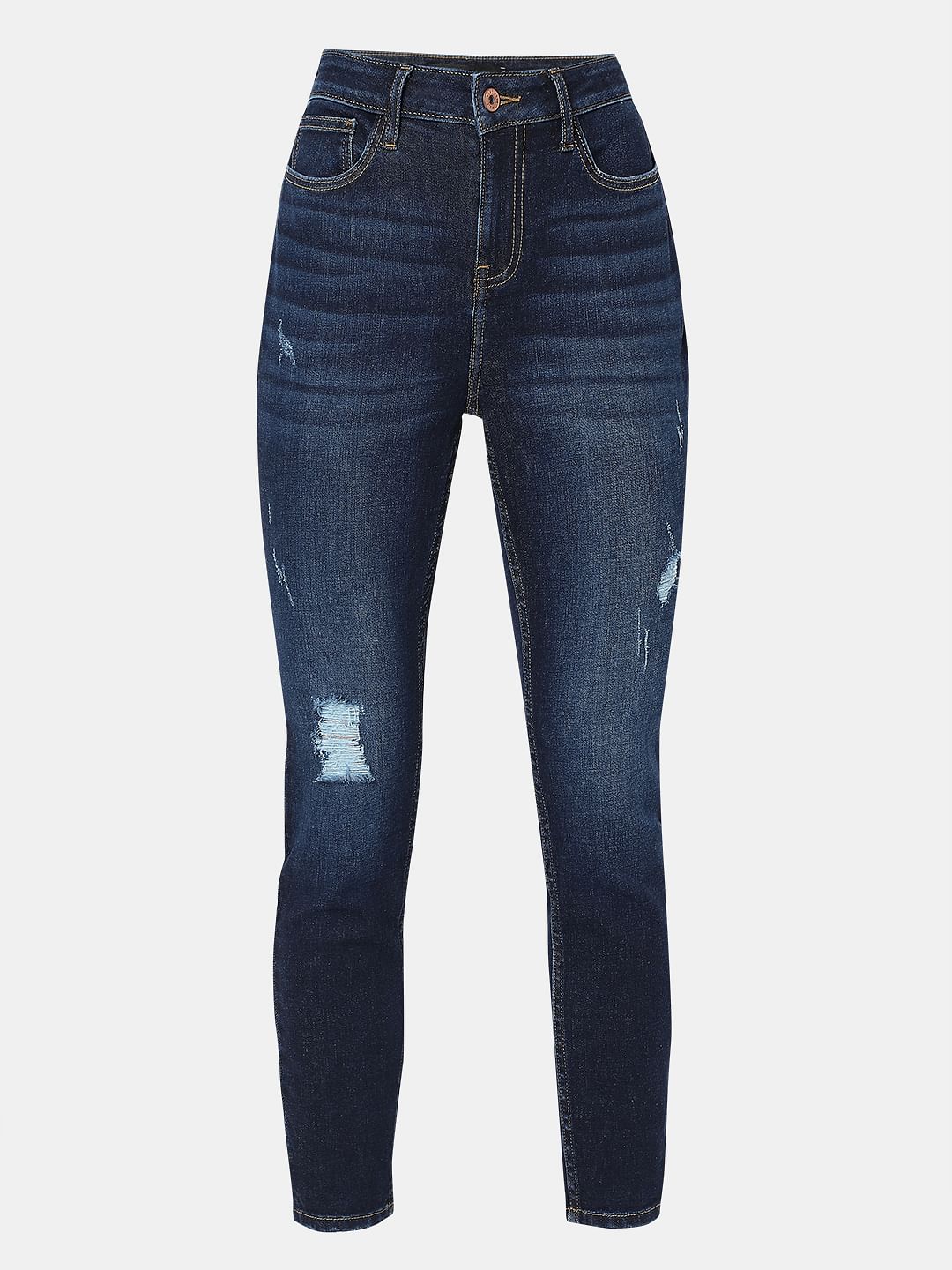 Dark Blue Distressed Skinny Fit Jeans