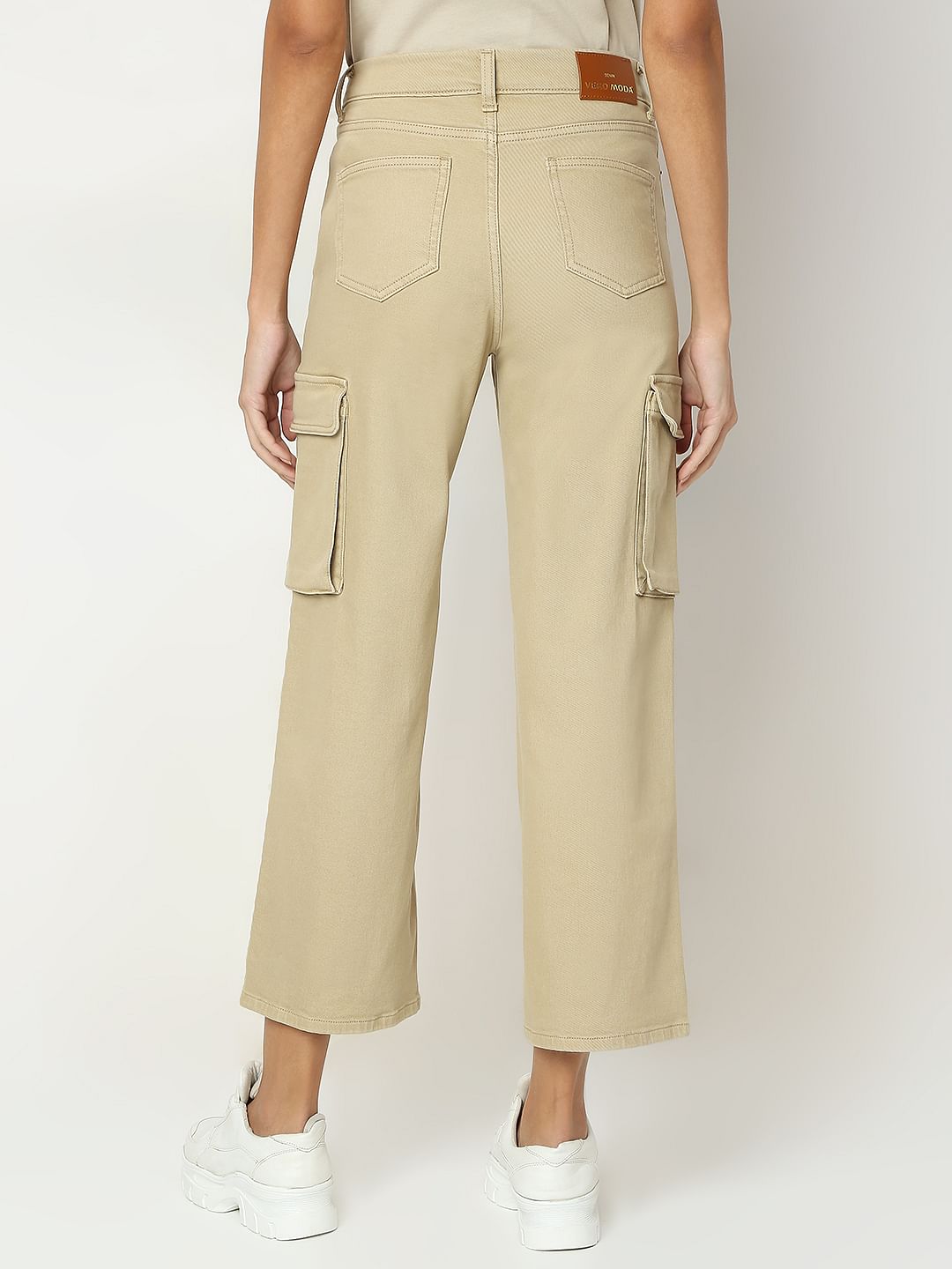 Beige High Rise Wide Leg Jeans