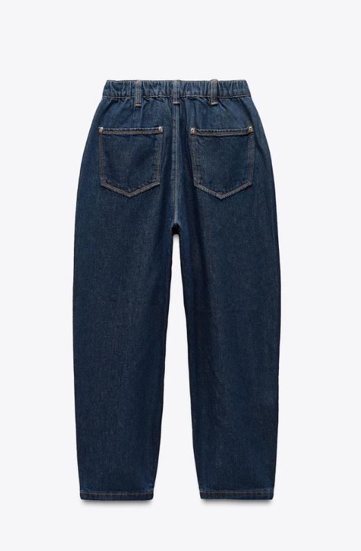 Za_ra DARK BLUE MID-RISE TAPERED JEANS